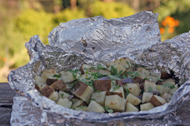 Foil Pouch Grilled Potatoes with Olive Oil, Lemon and Parsley