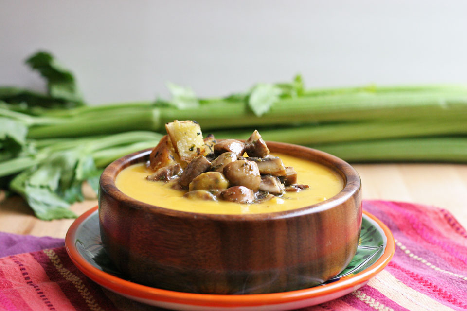 Delicata Squash Soup with Herb Mushrooms