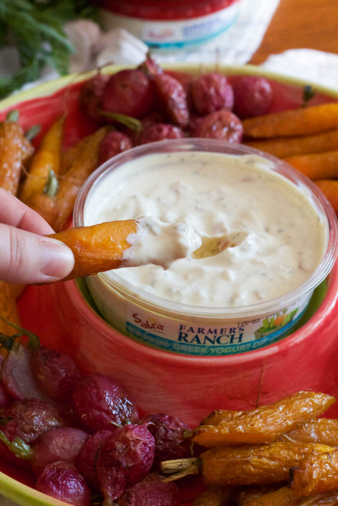 Roasted Radishes and Carrots with Greek Yogurt Dip 