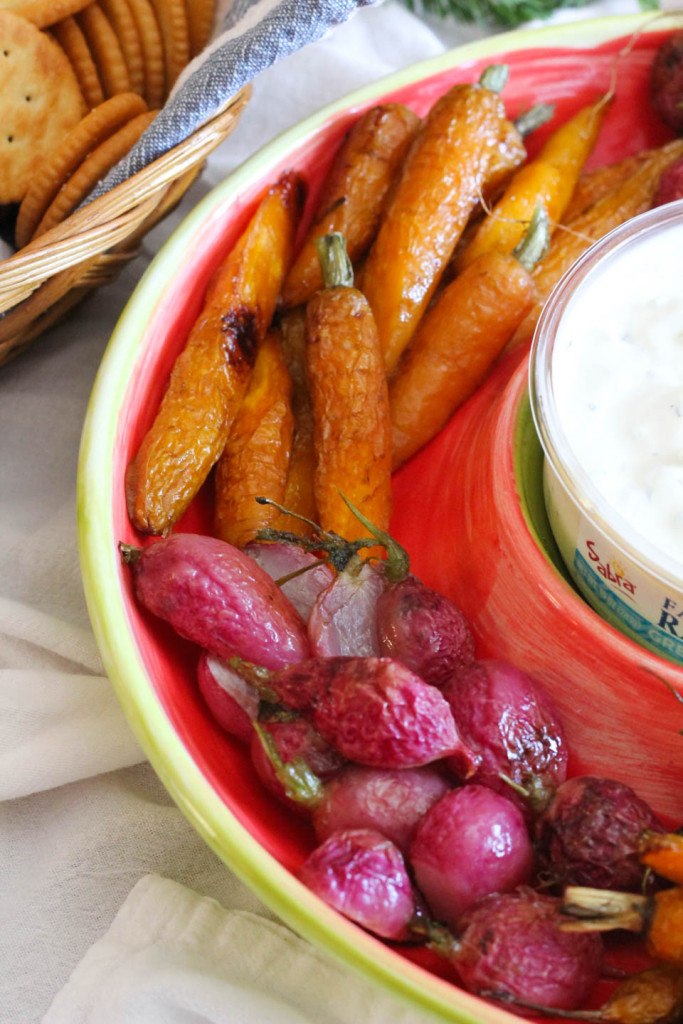 Roasted Radishes and Carrots with Greek Yogurt Dip