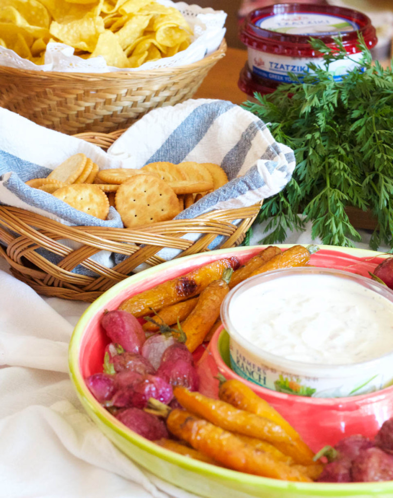 Roasted Radishes and Carrots with Greek Yogurt Dip 