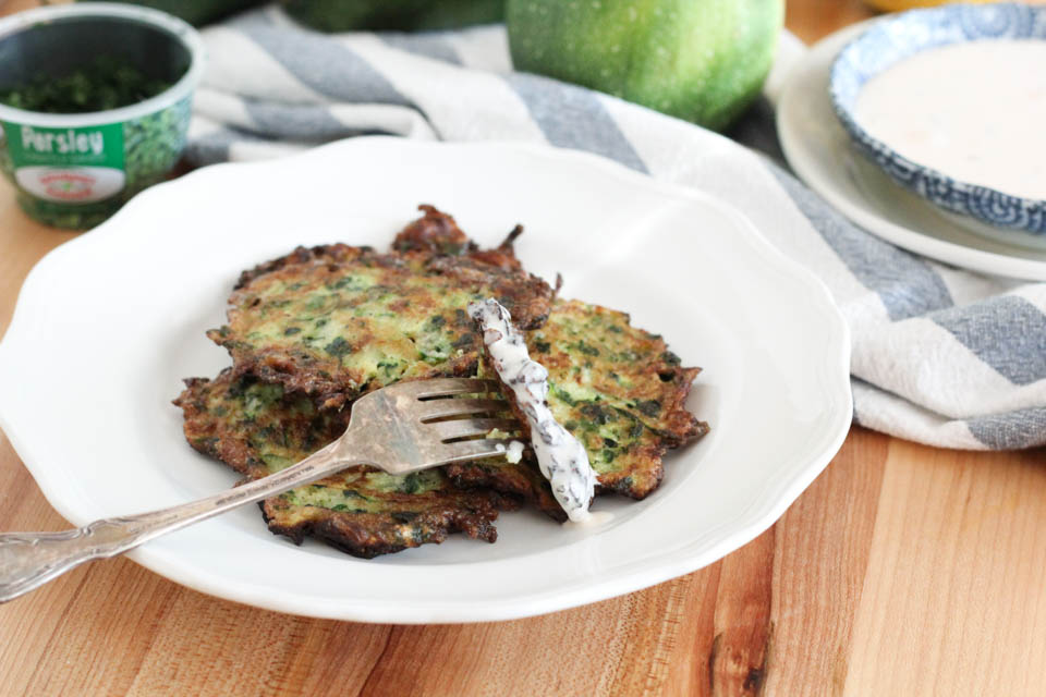 Zucchini Herb Fritters with Chipotle Buttermilk Sauce