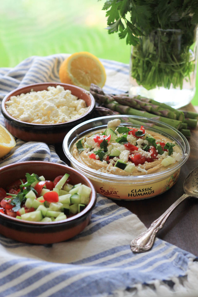 Cucumber Tomato Feta Hummus and National Hummus Day