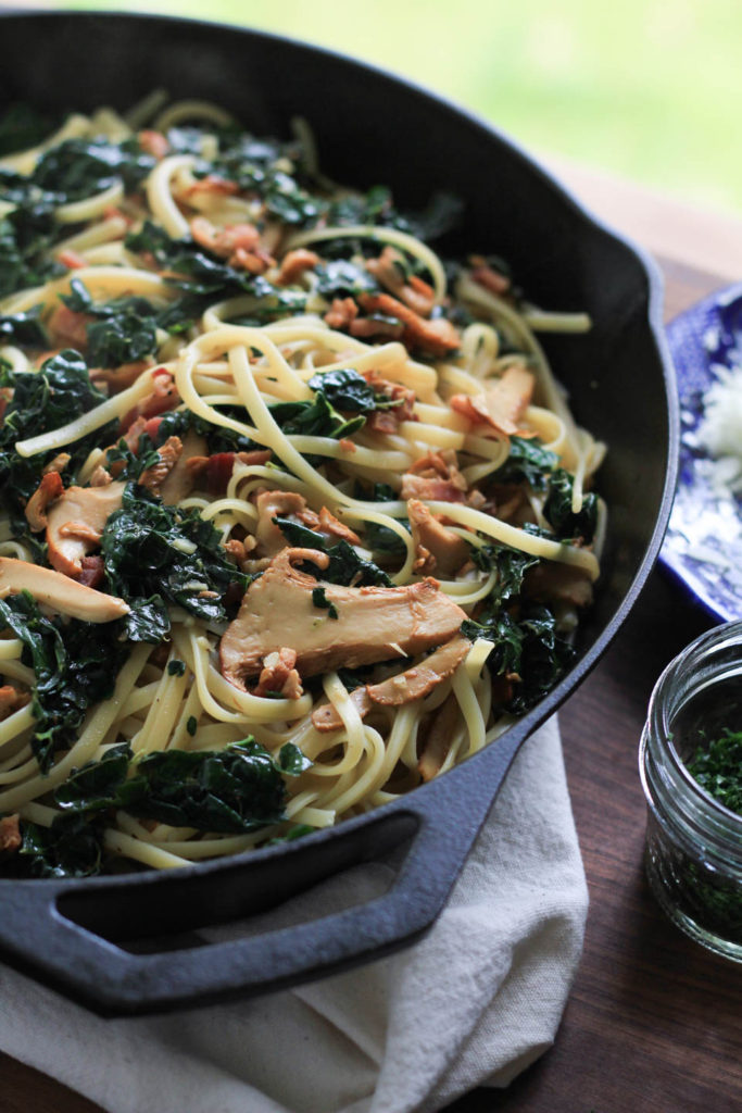 Linguine with Bacon, Kale, and Chanterelles