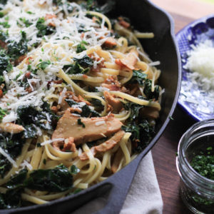 Linguine with Bacon, Kale, and Chanterelles