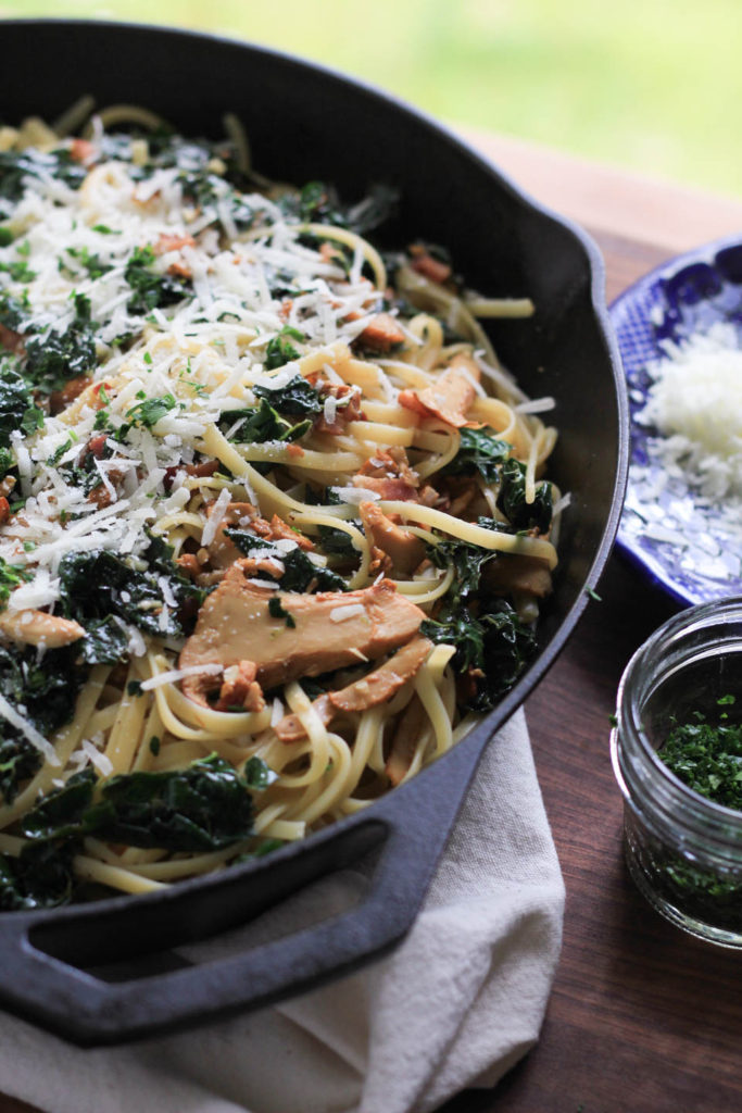 Linguine with Bacon, Kale, and Chanterelles