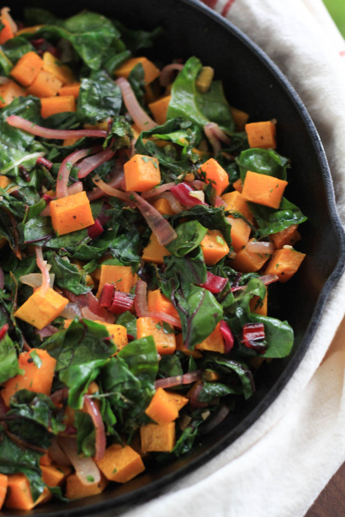 Roasted Butternut Squash with Sautéed Chard 