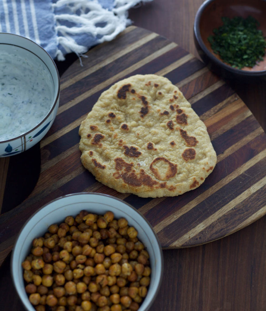 Whole Wheat Honey Flatbread with Herb Yogurt and Roasted Chickpeas