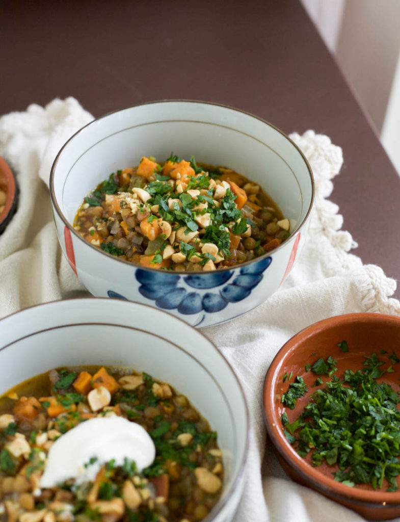 Thai Peanut Sweet Potato Lentil Soup