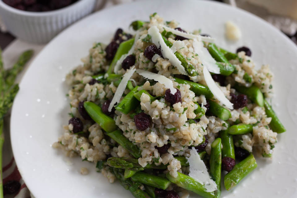 Brown Rice Spring Salad with Asparagus and Dried Cranberries
