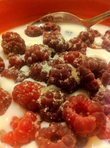 raspberries in milk and sugar