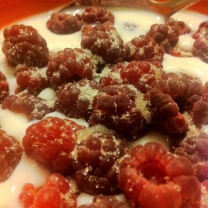 raspberries in milk and sugar