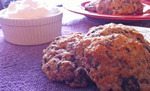 strawberry scones with chocolate and almonds