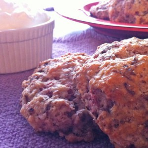 strawberry scones with chocolate and almonds