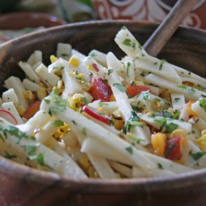 Jicama, Charred Corn, Peach Salad, My Favorite Summer Salad