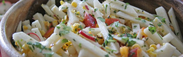 Jicama, Charred Corn, Peach Salad, My Favorite Summer Salad