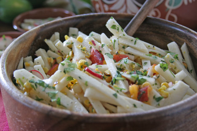 Jicama, Charred Corn, Peach Salad, My Favorite Summer Salad