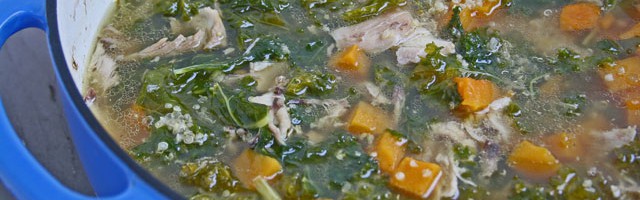 Quinoa, Kale, Roasted Butternut Squash, Chicken Soup