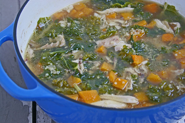 Quinoa, Kale, Roasted Butternut Squash, Chicken Soup