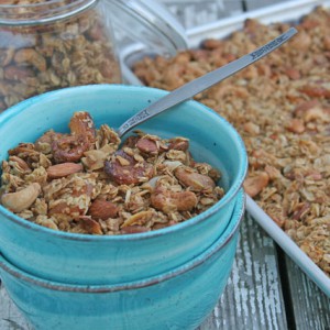 Granola with Cashews, Almonds, Dried Apricots, Maple Syrup, and Cardamom