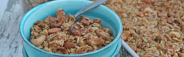 Granola with Cashews, Almonds, Dried Apricots, Maple Syrup, and Cardamom