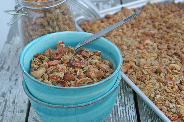 Granola with Cashews, Almonds, Dried Apricots, Maple Syrup, and Cardamom