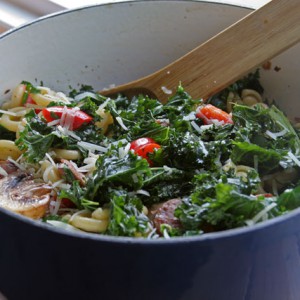 Kale, Mushroom, and Bell Pepper Pasta with Parmigiano and Olive Oil