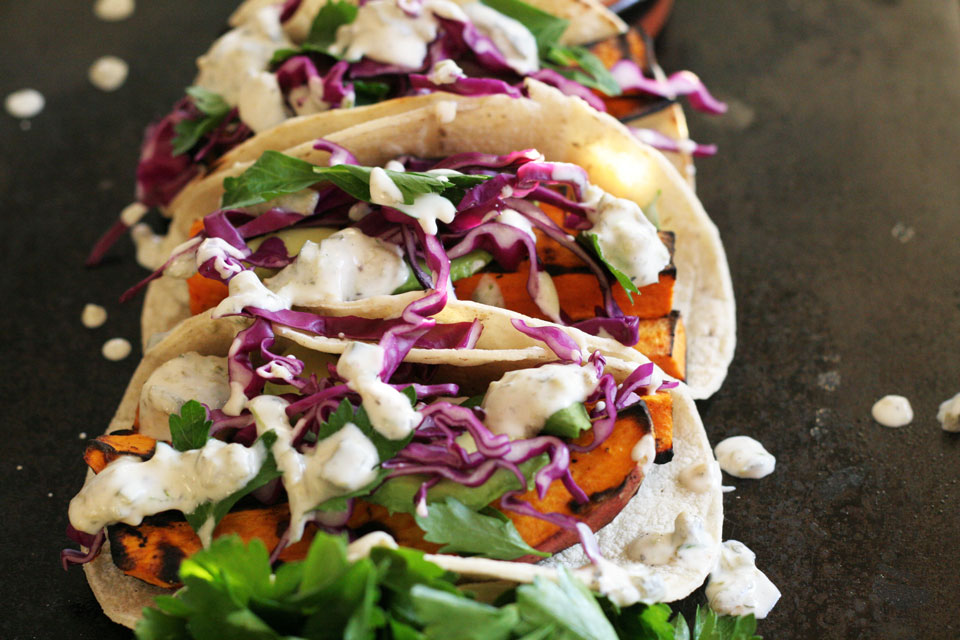 Grilled Yam Taco with Roasted Poblano Yogurt Sauce & Tillamook Package Giveaway!