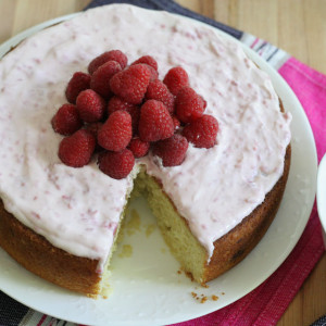 Lemon Cake with Raspberry Creme Fraiche Frosting