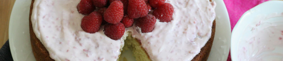 Lemon Cake with Raspberry Creme Fraiche Frosting