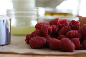 Lemon Cake with Raspberry Creme Fraiche Frosting