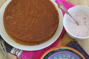 Lemon Cake with Raspberry Creme Fraiche Frosting