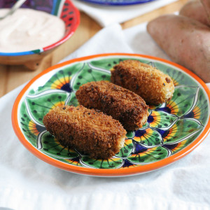 Sweetpotato Manchego Cheese and Chorizo Croquette with Paprika Yogurt Sauce