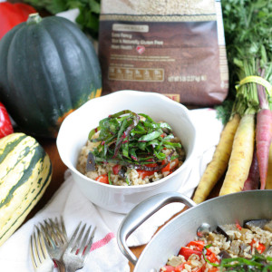 One Pot Brown Rice with Vegetables and Goat Cheese