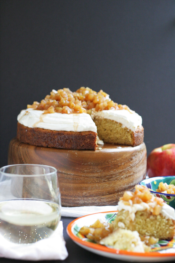 Buttermilk Cake, Brie Whipped Frosting, with Spiced Apples