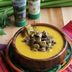 Delicata Squash Soup with Herb Mushrooms