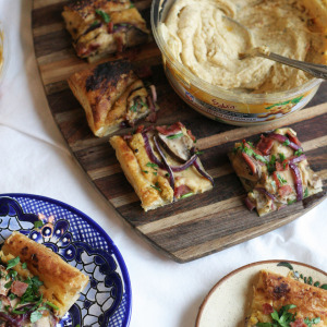 Bacon Hummus Onion Mushroom Puff Pastry Bites