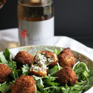 Goat Cheese Bacon Croquettes with Pink Bubbly