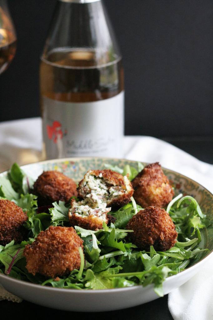 Goat Cheese Bacon Croquettes with Pink Bubbly