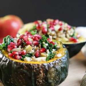 Whole Grain Medley Stuffed Squash with Miso Dressing