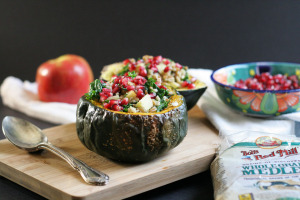 Whole Grain Medley Stuffed Squash with Miso Dressing