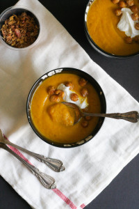 Quick Roasted Carrot Soup with Ginger Chickpeas