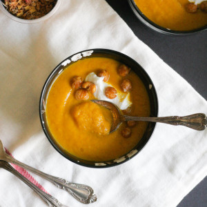 Quick Roasted Carrot Soup with Ginger Chickpeas