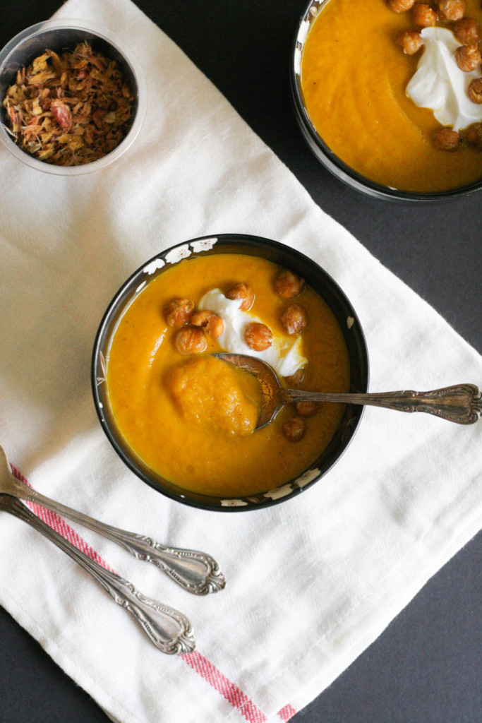 Roasted Carrot Soup with Ginger Chickpeas