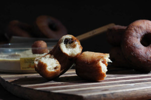 Roasted Garlic Hummus Currant Donuts