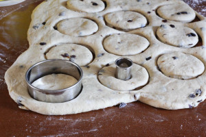 Roasted Garlic Hummus Currant Donuts