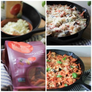 Lentil Pasta Bake with Eggplant Tomato and Goat Cheese