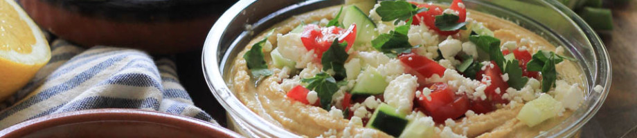 Cucumber Tomato Feta Hummus and National Hummus Day