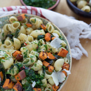 Crispy Sweet Potato and Sautéed Chard Pasta