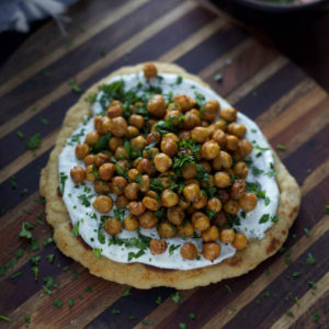 Whole Wheat Honey Flatbread with Herb Yogurt and Roasted Chickpeas